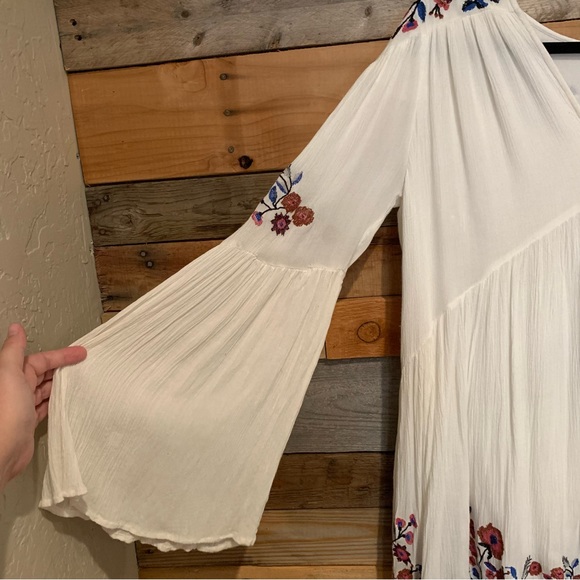 Free People Te Amo Embroidered Bell Sleeve Boho Babydoll Mini Dress White Sz XS - Picture 6 of 14
